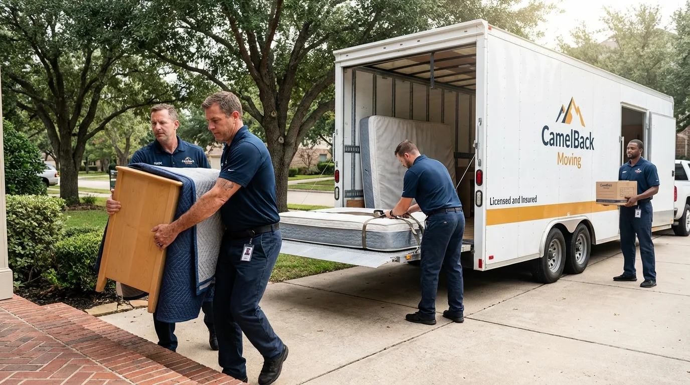 Crew loading residential truck for cross-state move from East Greenwich, RI