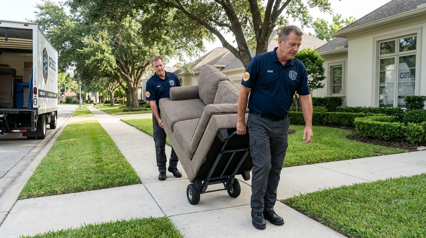 Local residential moving crew loading furniture in East Greenwich, RI