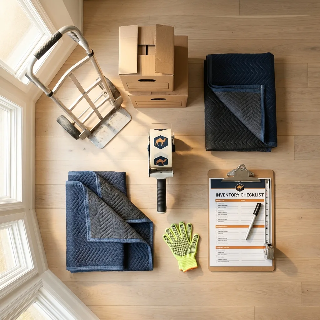 Professional moving supplies and packing materials layout for East Greenwich residential relocations